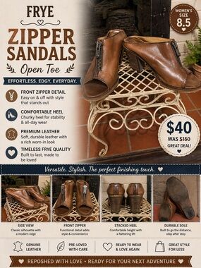 Frye sandals with zipper, open toe